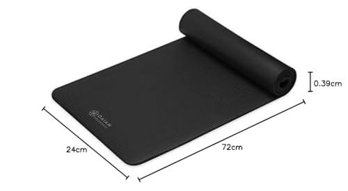 Gaiam Essentials Thick Yoga Mat Fitness & Exercise Mat with Easy-Cinch Carrier Strap, Black, 72"L X 24"W X 2/5 Inch Thick