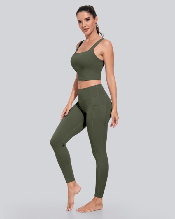 CHRLEISURE Leggings with Pockets for Women, High Waisted Tummy Control Workout Yoga Pants(5 Packs Black,Gray,Navy,Wine,JLGreen, L)