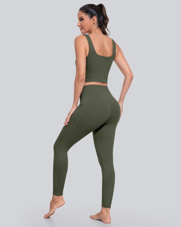 CHRLEISURE Leggings with Pockets for Women, High Waisted Tummy Control Workout Yoga Pants(5 Packs Black,Gray,Navy,Wine,JLGreen, L)