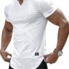 JMIERR Men's Muscle Shirt V Neck Slim Longline Short Sleeve Henley Shirt Gym Workout Athletic Tees Shirts Mens Tights for Sports,US 46(XL)