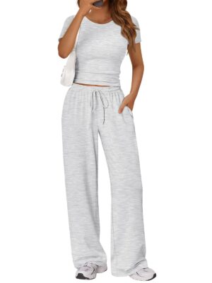 Trendy Queen Womens 2 Two Piece Set 2026 Summer Workout Beach Vacation Cruise Gym Clothes Spring Fashion Lounge Matching Sweatsuit Sweat Airport Travel Outfit Resort Wear Fitness Clothing