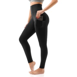 SINOPHANT High Waisted Leggings with Pockets Women, Full Length Capri Buttery Soft Stretchy Yoga Pants(Full Black,S-M)