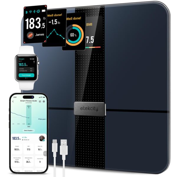 61NlvZl1lpL Etekcity Smart Scale for Body Weight Fat, Digital Bathroom Weighing Machine for Accurate BMI Muscle Mass Composition, Home Use Apple Health Compatible Fitness Equipment