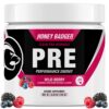 Honey Badger Pre Workout Powder, Keto Vegan Preworkout for Men & Women, Beta Alanine & Caffeine, Sugar Free Natural Energy Supplement, Wild Berry, 30 Servings