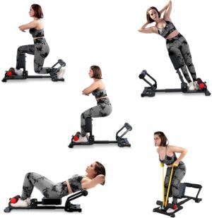 Squat Machine, Sissy Squat Machine Home for Deep Sissy Squats, Ab Workout Equipment, Roman Chair, Sit-ups, Core Exercise Machine with Resistance Bands for Home Gym Workout Station(Black)