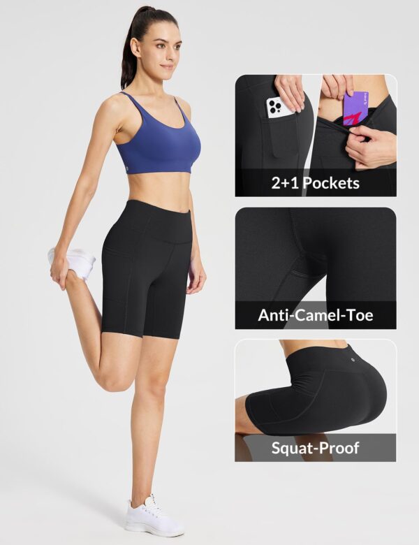 baleaf Biker Shorts for Women Workout Yoga Gym Spandex Running Volleyball Tummy Control Compression with Pockets 8" Black M