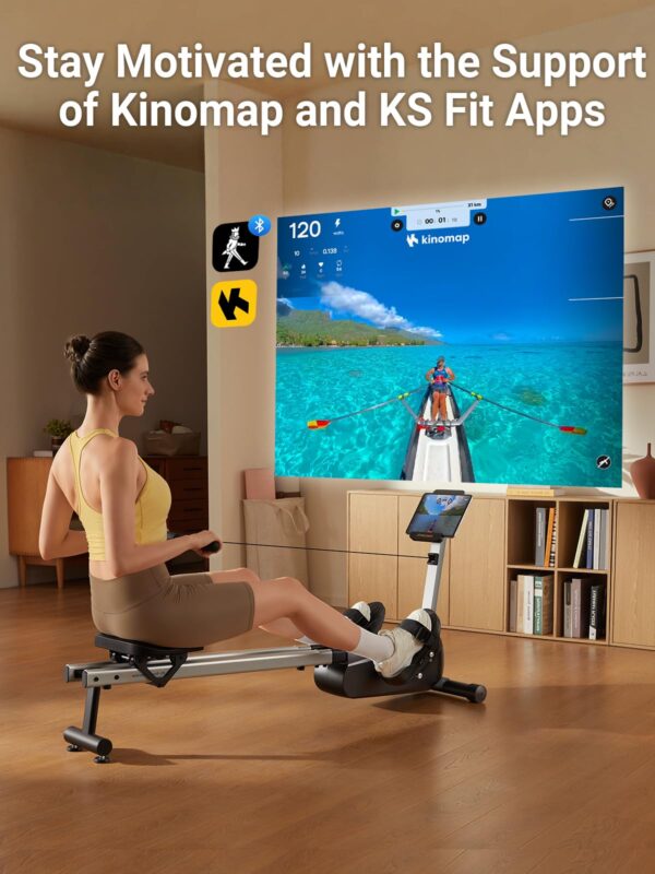 KINGSMITH Magnetic Rowing Machines for Home, 350LBS Capacity, APP Supported, Row Machine with 24-Level Quiet Resistance, LED Display, Compact Rowing Machine Foldable, Plug-in Version
