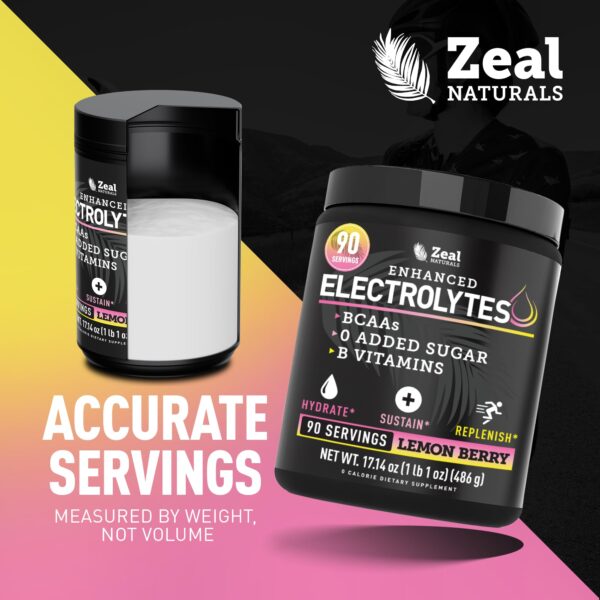 Zeal Electrolyte Powder - 90 Servings | Keto Electrolytes Powder | Zero Sugar, BCAAs, B-Vitamins | Potassium, Zinc, Magnesium | Hydration Powder Recovery Drink | Lemon Berry