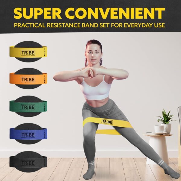 Tribe Lifting Fabric Resistance Bands for Working Out - 5 Exercise Bands Set for Legs and Glutes - Booty Bands for Women and Men - Thick Cloth Workout Bands for Physical Therapy, Hip Training
