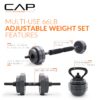 CAP Barbell 66 lb Multi-Use Adjustable Weight Set - Versatile Dumbbell, Barbell & Kettlebell for Full-Body Workouts | Gray