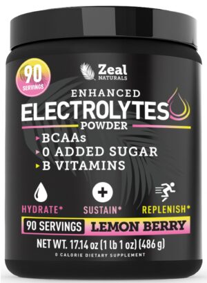719dxWMeCRL Zeal Electrolyte Powder - 90 Servings | Keto Electrolytes Powder | Zero Sugar, BCAAs, B-Vitamins | Potassium, Zinc, Magnesium | Hydration Powder Recovery Drink | Lemon Berry