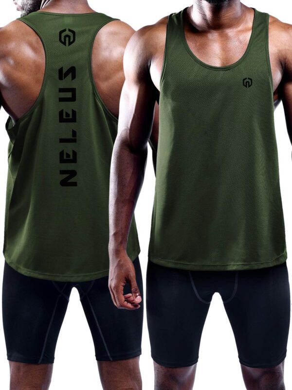 NELEUS Men's 3 Pack Dry Fit Y-Back Muscle Tank Workout Gym Shirt,5031,Black,Grey,Olive Green,M