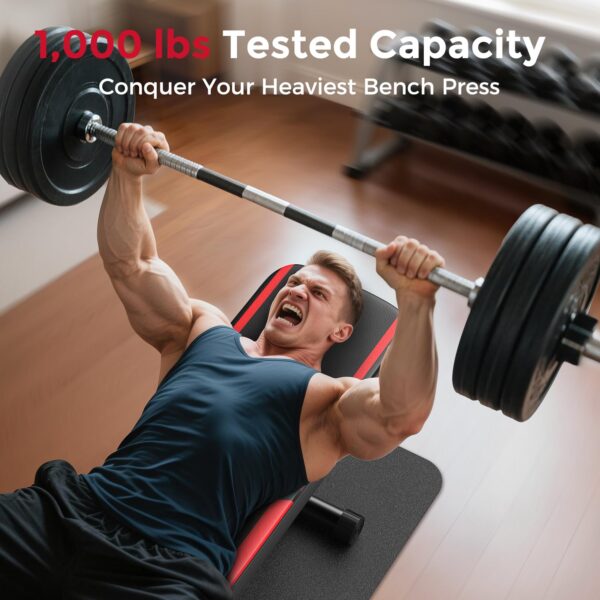 FLYBIRD Flat Weight Bench Foldable 1000 LBS Weight Capacity for Strength Training Bench Press, 45.3 Inches Long Workout Benches for Home