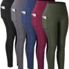 CHRLEISURE Leggings with Pockets for Women, High Waisted Tummy Control Workout Yoga Pants(5 Packs Black,Gray,Navy,Wine,JLGreen, L)