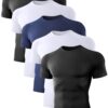 Dalavch 5 Pack Men’s Compression Shirts Short Sleeve Cool Dry Sports Athletic Workout Base Layer Undershirt T-Shirt Tops 2 Black 2 White 1 Blue Medium