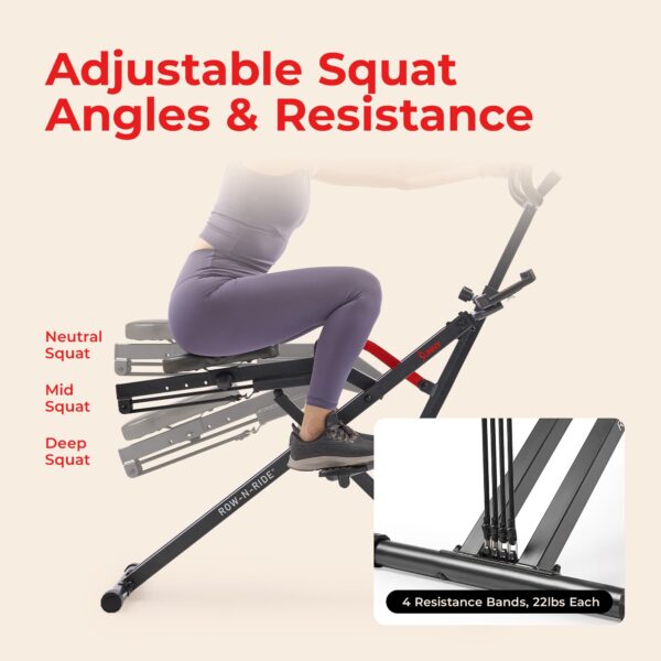 Sunny Health & Fitness Smart Heavy Duty Row-N-Ride, Squat Assist Trainer for Full Body Workout, 350 LB Capacity, 5-Level Resistance, Padded Seat, and Free SunnyFit App Connection – NO. 077PLUSSMART