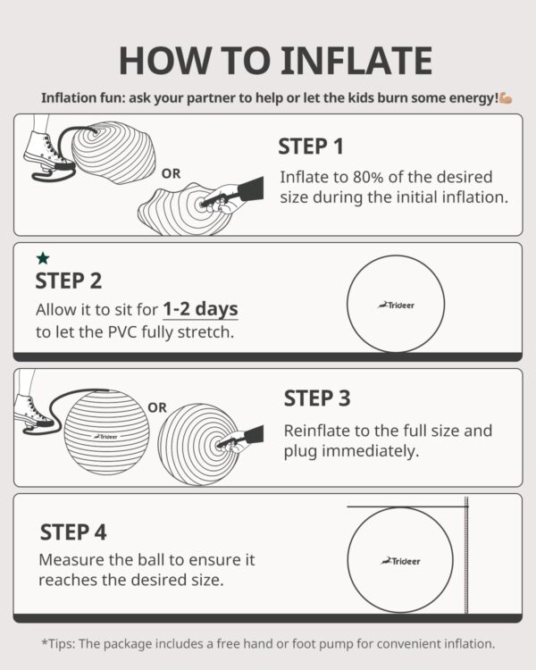 Trideer Exercise Ball for Yoga, Pilates & Fitness – Stability Ball Equipment for Home Gym & Office Chair, Core & Balance Training Accessories, Physical Therapy Equipment, Quick Pump Included, 5 Sizes