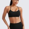 CRZ YOGA Butterluxe Y Back Sports Bras for Women - Padded Racerback Low Impact Spaghetti Thin Strap Workout Yoga Top Black Medium