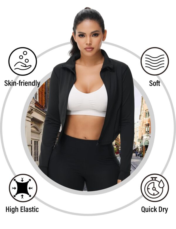 Dalavch 3 Pack Womens Cropped Full Zip up Workout Jacket Slim Fit Running Athletic Gym Yoga Sports Jacket with Thumb Holes 1 Black 1 Pink 1 Blue Medium