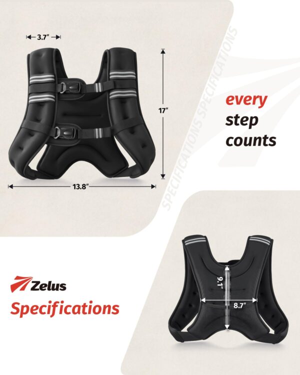 ZELUS Weighted Vest, 6lb/8lb/12lb/16lb/20lb/25lb/30lb Weight Vest with Reflective Stripe for Workout, Strength Training, Running, Fitness, Muscle Building, Weight Loss, Weightlifting, Black(16 lb)
