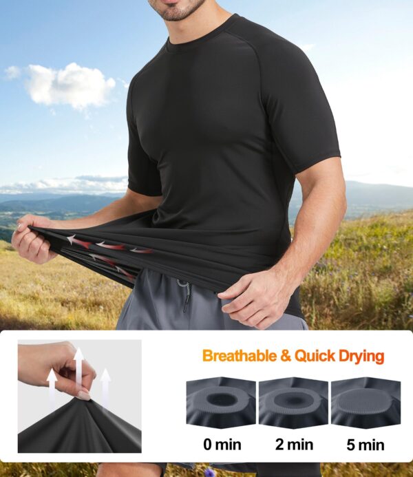 Dalavch 5 Pack Men’s Compression Shirts Short Sleeve Cool Dry Sports Athletic Workout Base Layer Undershirt T-Shirt Tops 2 Black 2 White 1 Blue Medium