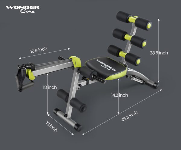Wonder Core V2 Total Gym Machine, Ab Workout Equipment, Adjustable Ab Machine for Stomach Workout, Sit Up Exercise Equipment for Home Workouts, Abdominal Trainer, Ab Lounger Exercise Chair (Green)