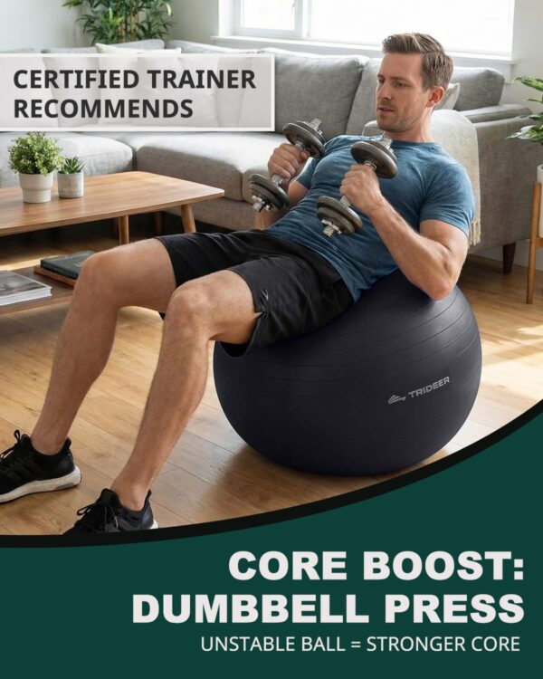 Trideer Exercise Ball for Yoga, Pilates & Fitness – Stability Ball Equipment for Home Gym & Office Chair, Core & Balance Training Accessories, Physical Therapy Equipment, Quick Pump Included, 5 Sizes