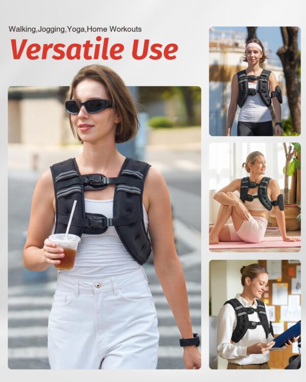 ZELUS Weighted Vest, 6lb/8lb/12lb/16lb/20lb/25lb/30lb Weight Vest with Reflective Stripe for Workout, Strength Training, Running, Fitness, Muscle Building, Weight Loss, Weightlifting, Black(16 lb)