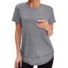71ZuGbQidsL Summer Tops for Women 2026 Short Sleeve Workout Clothes Athletic Shirts Pilates Outfits Camisetas Deportivas para Mujer Grey L