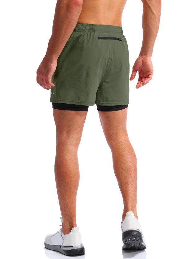 Pudolla Men’s 2 in 1 Running Shorts 5" Quick Dry Gym Athletic Workout Shorts for Men with Phone Pockets(Dark Green Medium)