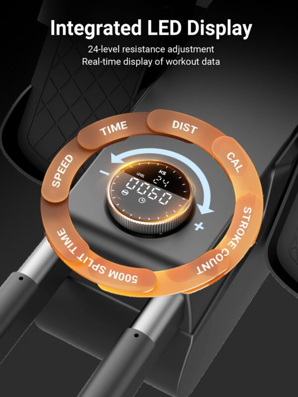 KINGSMITH Magnetic Rowing Machines for Home, 350LBS Capacity, APP Supported, Row Machine with 24-Level Quiet Resistance, LED Display, Compact Rowing Machine Foldable, Plug-in Version