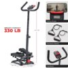 Sunny Health & Fitness Total Body 2-in-1 Smart Stepper Machine for Home with Handlebar and Resistance Bands, Total Body Workout, Adjustable Hydraulic, LCD Monitor, Non-Slip Pedals – 330 LB Max Weight