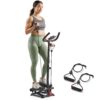Sunny Health & Fitness Total Body 2-in-1 Smart Stepper Machine for Home with Handlebar and Resistance Bands, Total Body Workout, Adjustable Hydraulic, LCD Monitor, Non-Slip Pedals – 330 LB Max Weight