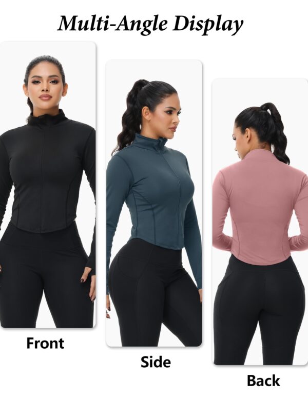 Dalavch 3 Pack Womens Cropped Full Zip up Workout Jacket Slim Fit Running Athletic Gym Yoga Sports Jacket with Thumb Holes 1 Black 1 Pink 1 Blue Medium