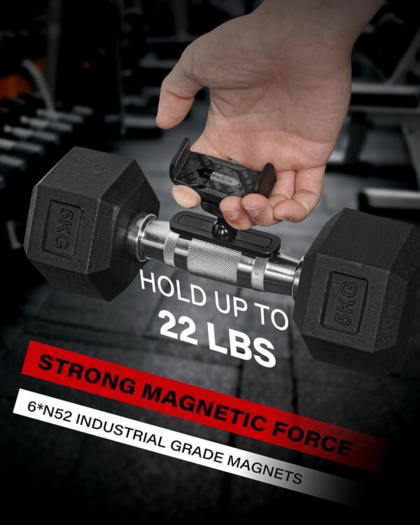 APPS2Car Magnetic Phone Holder for Gym, Alloy Base and Joint for Strong Hold, 360° Adjustable, Compatible with 4.7-6.5 Inch iPhone & Android Phones, Secure Workout Equipment Accessory for Men Women