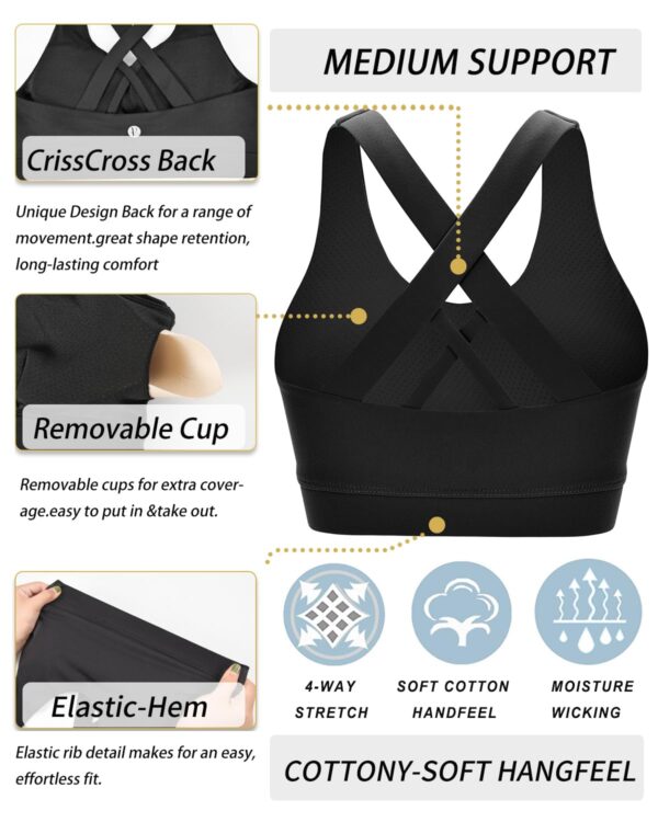 RUNNING GIRL Sports Bra for Women, Criss-Cross Back Padded Strappy Sports Bras Medium Support Yoga Bra with Removable Cups A-Black