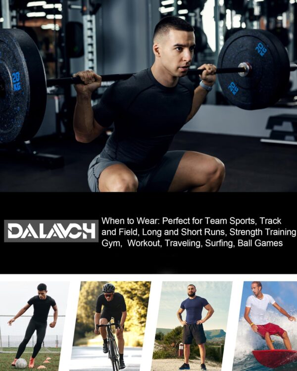 Dalavch 5 Pack Men’s Compression Shirts Short Sleeve Cool Dry Sports Athletic Workout Base Layer Undershirt T-Shirt Tops 2 Black 2 White 1 Blue Medium