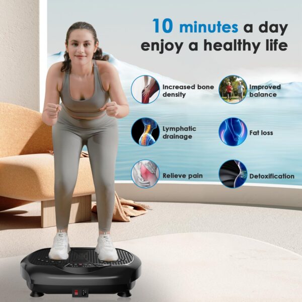 Natini Vibration Plate Exercise Machine - Whole Body Workout Vibration Platform Lymphatic Drainage Machine for Weight Loss Home Fitness with Resistance Bands Remote - Black