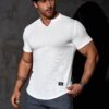 JMIERR Men's Muscle Shirt V Neck Slim Longline Short Sleeve Henley Shirt Gym Workout Athletic Tees Shirts Mens Tights for Sports,US 46(XL)