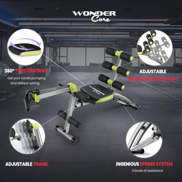 Wonder Core V2 Total Gym Machine, Ab Workout Equipment, Adjustable Ab Machine for Stomach Workout, Sit Up Exercise Equipment for Home Workouts, Abdominal Trainer, Ab Lounger Exercise Chair (Green)
