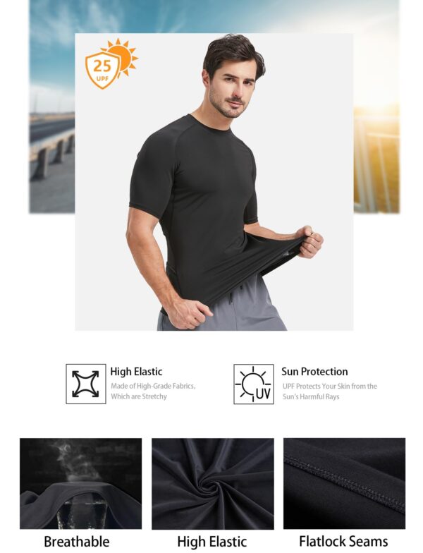 Dalavch 5 Pack Men’s Compression Shirts Short Sleeve Cool Dry Sports Athletic Workout Base Layer Undershirt T-Shirt Tops 2 Black 2 White 1 Blue Medium