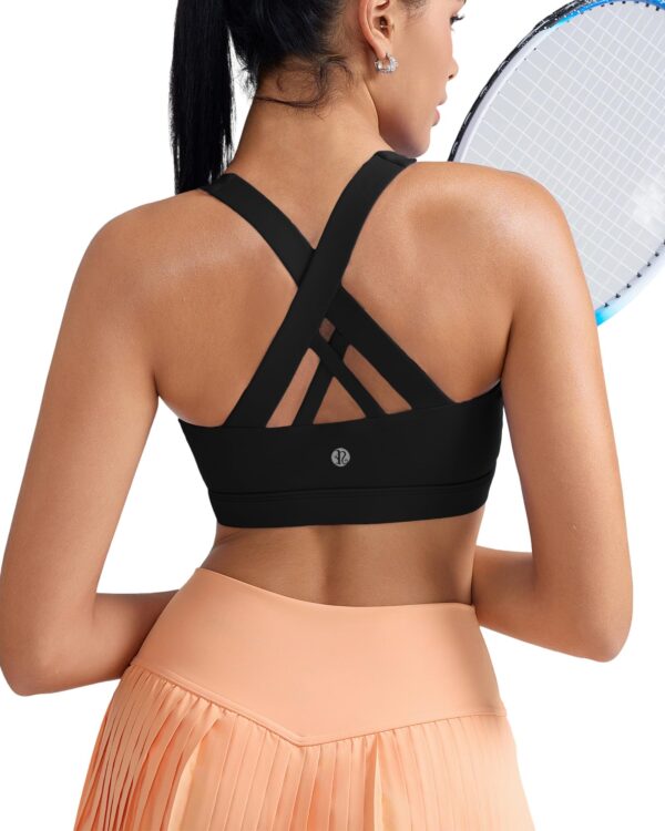RUNNING GIRL Sports Bra for Women, Criss-Cross Back Padded Strappy Sports Bras Medium Support Yoga Bra with Removable Cups A-Black