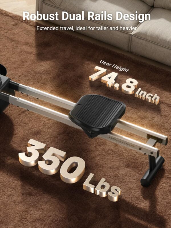 KINGSMITH Magnetic Rowing Machines for Home, 350LBS Capacity, APP Supported, Row Machine with 24-Level Quiet Resistance, LED Display, Compact Rowing Machine Foldable, Plug-in Version