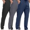 3 Pack Mens Athletic Sweatpants with Zipper Pockets,Workout Gym Joggers Pants for Men Running Jogging Pants-BlackDark GrayNavy-L