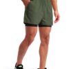 Pudolla Men’s 2 in 1 Running Shorts 5" Quick Dry Gym Athletic Workout Shorts for Men with Phone Pockets(Dark Green Medium)