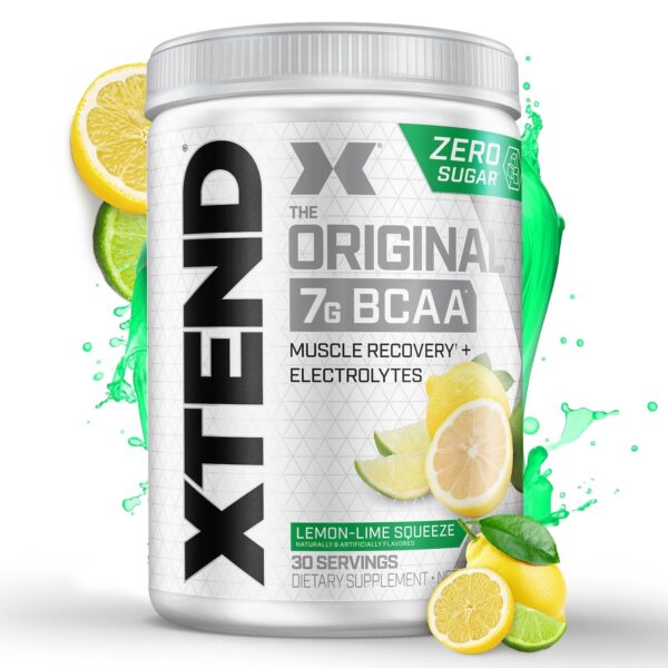 Xtend Original BCAA Powder, 7g BCAAs and 2.5g L-Glutamine for Muscle Recovery Hydration and Lean Muscle, Sugar Free Intra and Post Workout Drink with Electrolytes, Lemon Lime Squeeze, 30 Servings