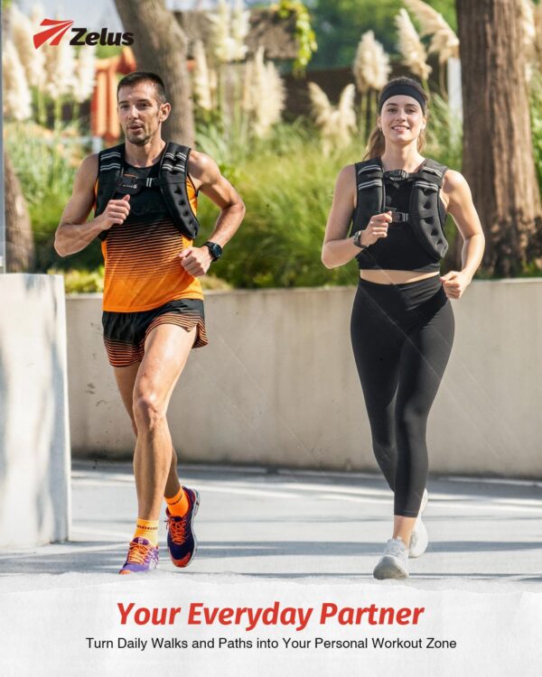 ZELUS Weighted Vest, 6lb/8lb/12lb/16lb/20lb/25lb/30lb Weight Vest with Reflective Stripe for Workout, Strength Training, Running, Fitness, Muscle Building, Weight Loss, Weightlifting, Black(16 lb)