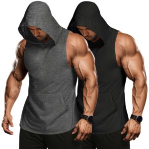 813UuRt7m0L COOFANDY Men's Workout Hooded Tank Tops Bodybuilding Muscle Cut Off T Shirt Sleeveless Gym Lifting Hoodies 2 Pack