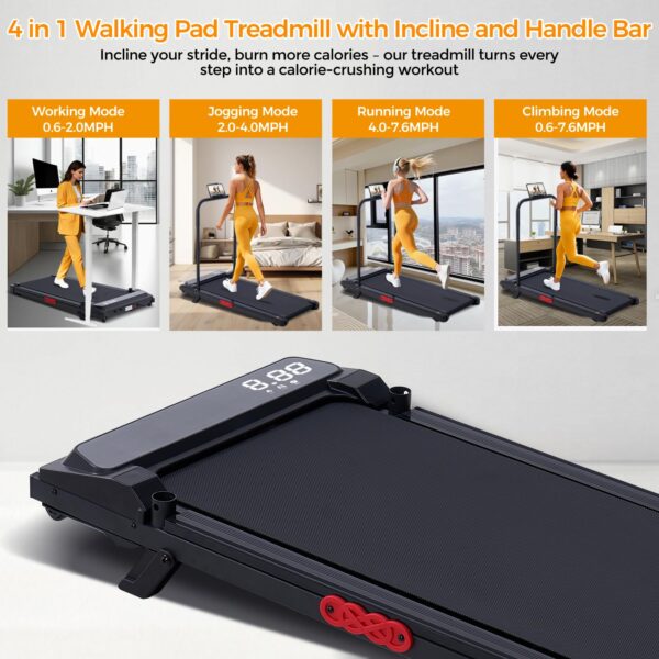 KASSADIN Walking Pad with Handle Bar, 2026 Upgrade Portable Small Treadmill with Handles for Home Small, 3.0HP Under Desk Walking Pad Treadmill with Incline, 0.6-7.6MPH, 350LBS