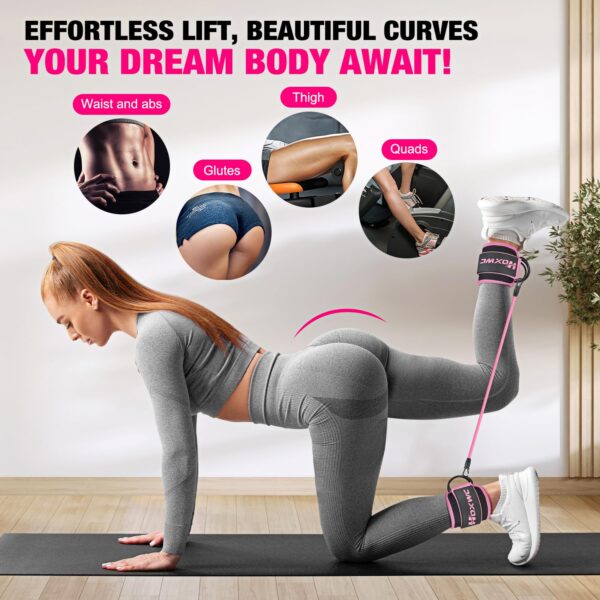HOXWC Ankle Resistance Bands with Cuffs, Ankle Bands for Working Out, Ankle Resistance Band for Leg, Booty Workout Equipment for Kickbacks Hip Fitness Training, Exercise Bands for Butt Lift Women